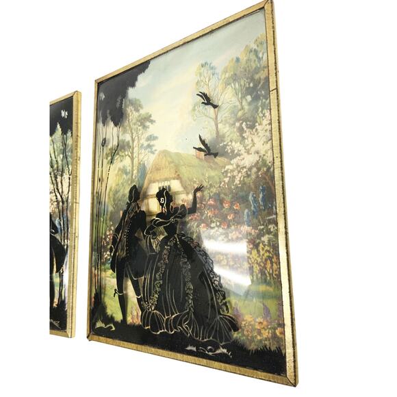 Vintage 1940's Reverse Painted Convex Glass Wall Hangings Man Woman Victorian - Picture 3 of 8